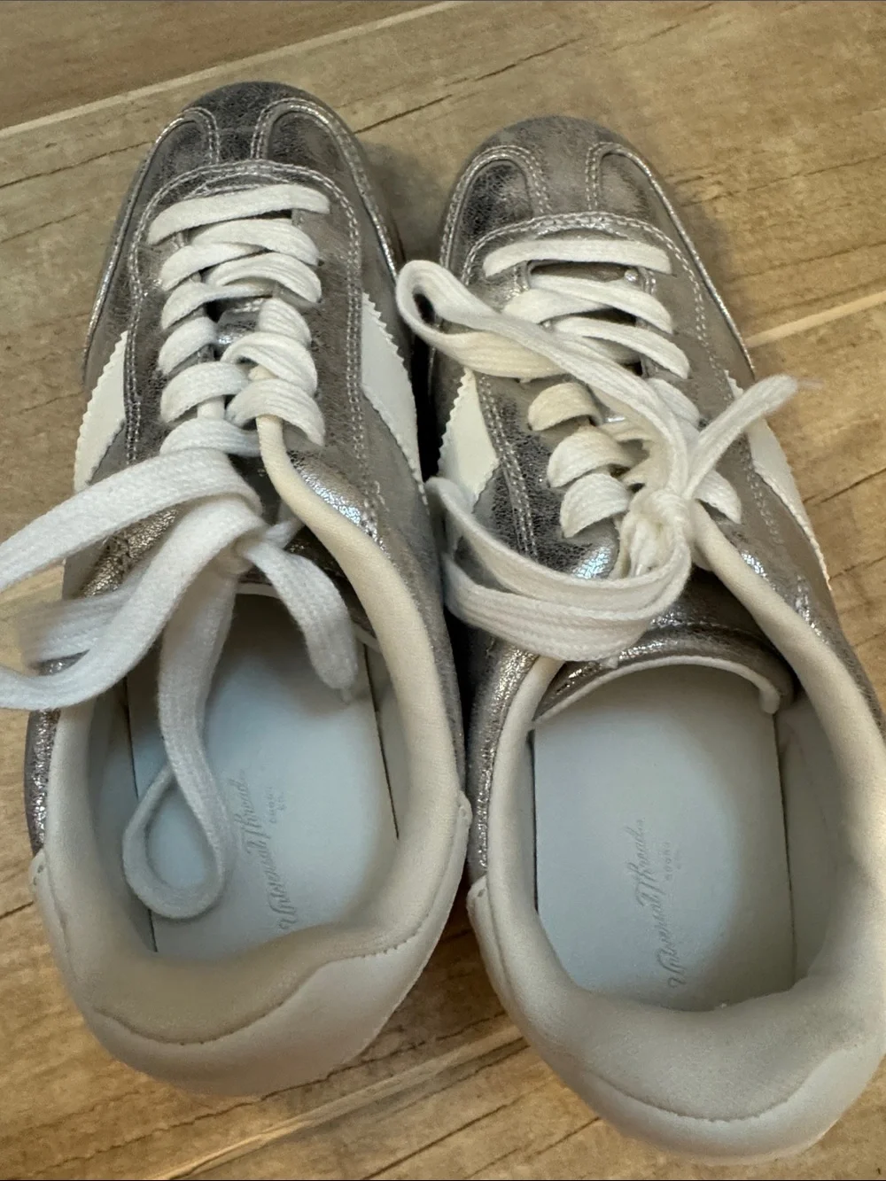 Universal Thread Silver Metallic Lace-Up Sneakers with White Accents